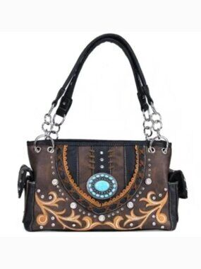 Brown Western Rhinestone Concho Purse